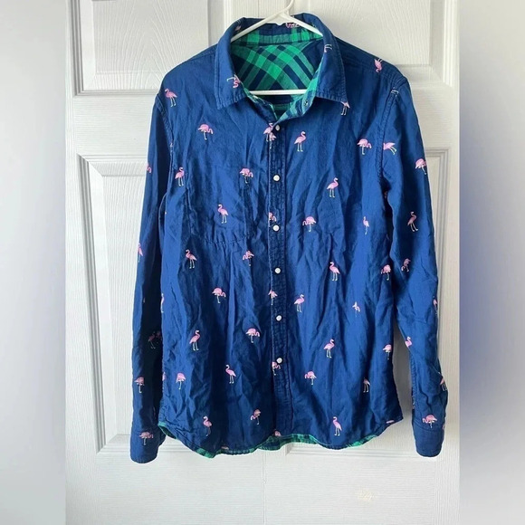 Chubbies Flip It & Reverse It Green Plaid Flamingo Dad Pearl Snaps Size Large - Picture 5 of 7